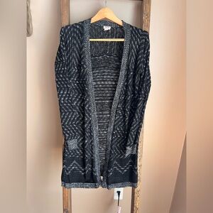 Women's Black and Gray Open Front Cardigan